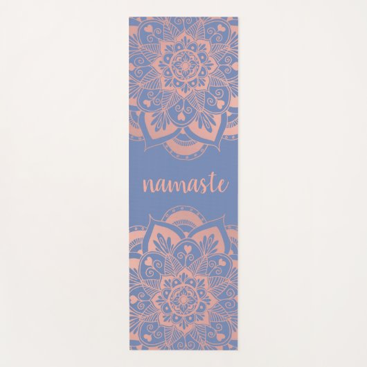 Namaste Roos Gold Mandala Flower Blue Yogamat (Voorkant)