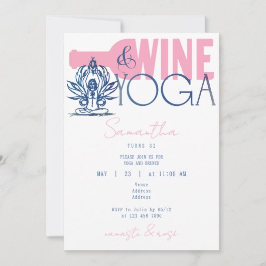 Namaste & Rose Minimal Wine & Yoga Brunch Verjaard Kaart (Voorkant)