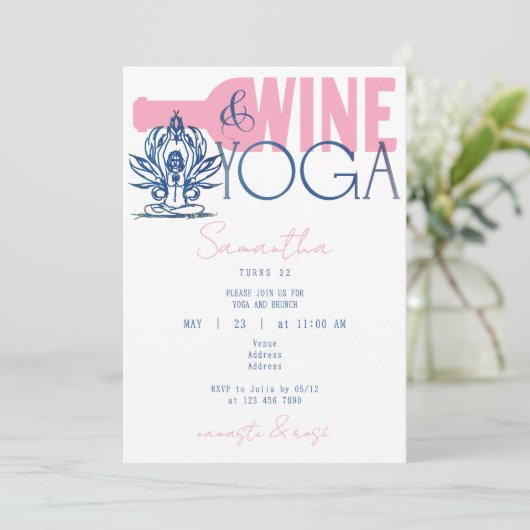 Namaste & Rose Minimal Wine & Yoga Brunch Verjaard Kaart (Staand voorkant)