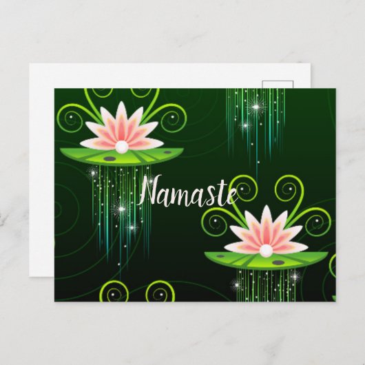 Namaste Roze Lilies en Groene Pads Mousserende Sta Briefkaart (Voorkant / Achterkant)