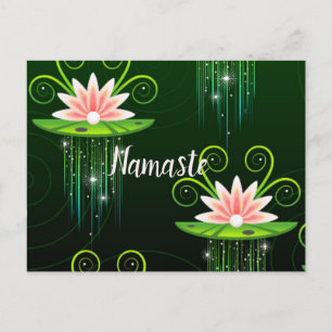 Namaste Roze Lilies en Groene Pads Mousserende Sta Briefkaart