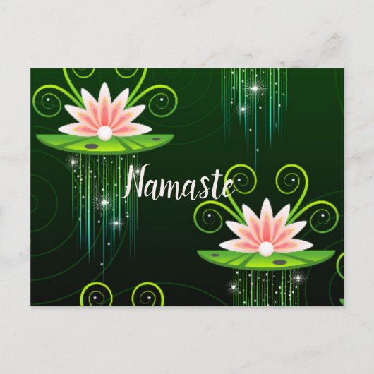 Namaste Roze Lilies en Groene Pads Mousserende Sta Briefkaart (Voorkant)