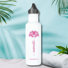 Namaste Roze Lotus Flower Modern Persoonlijke naam Waterfles