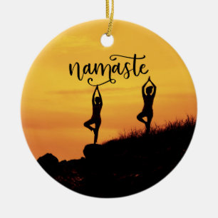 Namaste Silhouette vrouw Spirituele Meditation Yog Keramisch Ornament