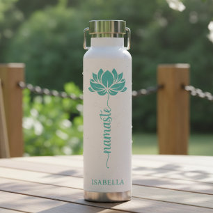 Namaste Teal Lotus Bloem Moderne Gepersonaliseerde Waterfles