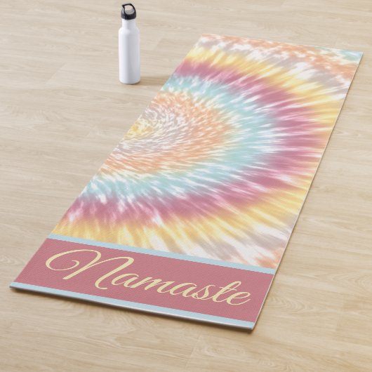 Namaste Tie Dye Pastel Rainbow Aqua Pink Yellow Yogamat (In situ)