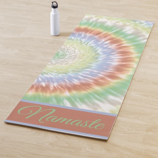Namaste Tie Dye Pastel Rainbow Green Blue Sinaasap Yogamat (In situ)