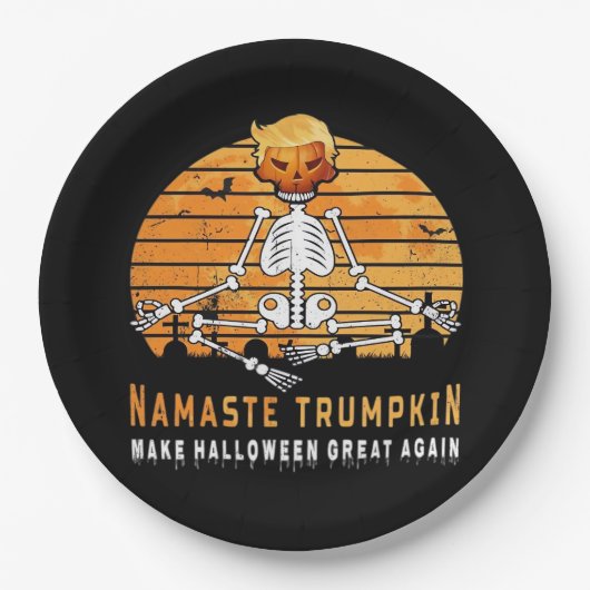 Namaste Trumpkin maakt Halloween weer geweldig Med Papieren Bordje (Voorkant)