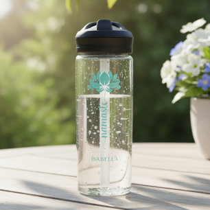 Namaste Turquoise Lotus Bloem Moderne Gepersonalis Waterfles