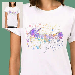 Namaste voor Yoga Waterverf Pink Mauve Yellow Blue T-shirt