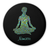 Namaste Vrouw Half Lotus Green Blue Paars Black Keramische Knop (Voorkant)