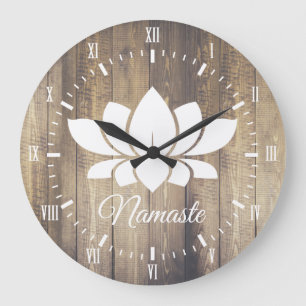 Namaste White Lotus & Wood Planks Yoga Grote Klok
