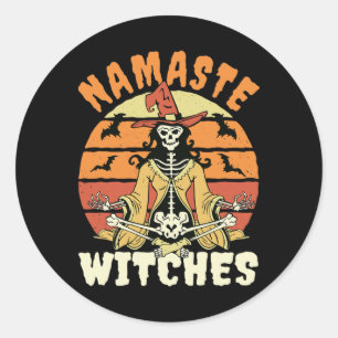 Namaste Witches Skeleton Halloween Yoga Ronde Sticker