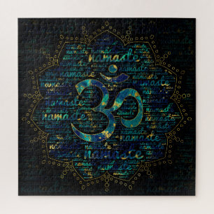 Namaste Word Art in Lotus met OM-symbool Legpuzzel
