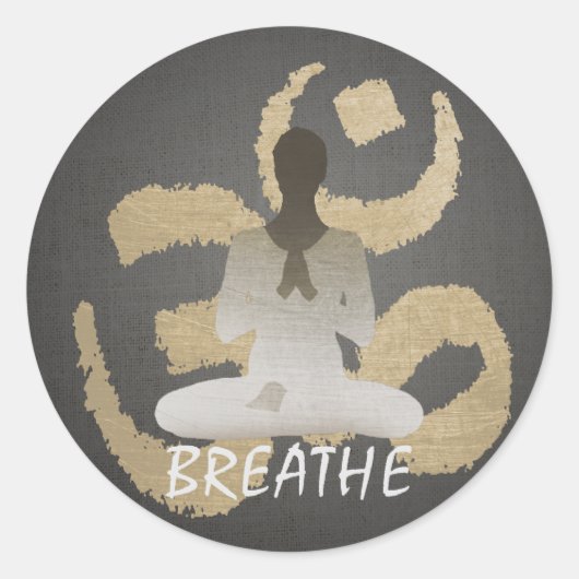 Namaste Yoga Gold Om Sign Breathe Ronde Sticker (Voorkant)