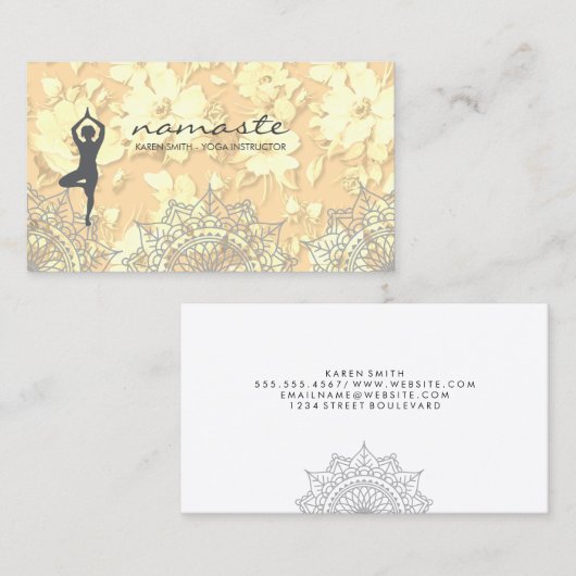 Namaste Yoga-houding Tribale Bloempatroon Visitekaartje (Voorkant / Achterkant)