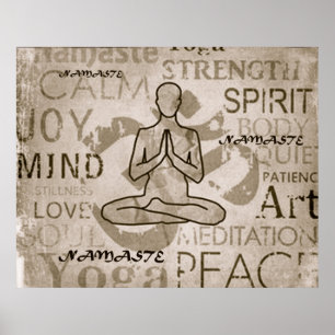 Namaste Yoga Love Charcoal Lotus Print