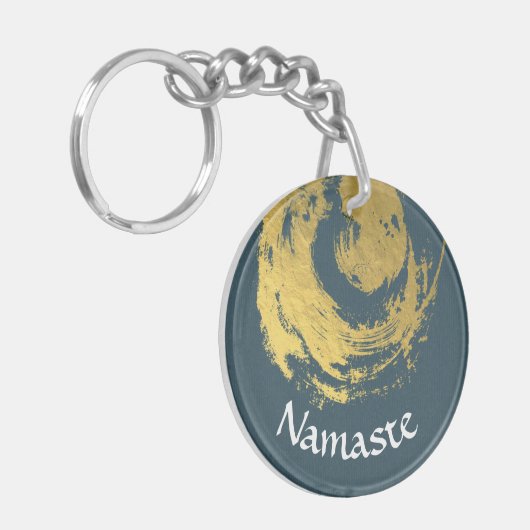 Namaste Yoga Meditation Instructor Blue Gold ZEN Sleutelhanger (Voorkant Links)