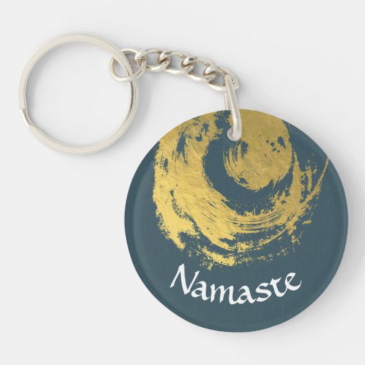 Namaste Yoga Meditation Instructor Blue Gold ZEN Sleutelhanger (Voorkant)