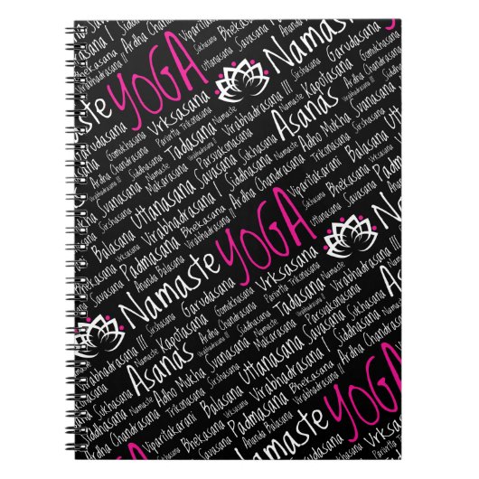 Namaste Yoga Pink Black Asanas Posities Notitieboek (Voorkant)