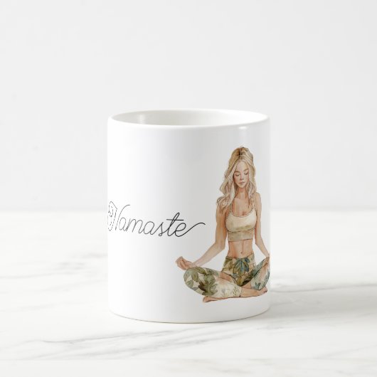 Namaste Yoga Pose Blond Girl Koffiemok (Center)
