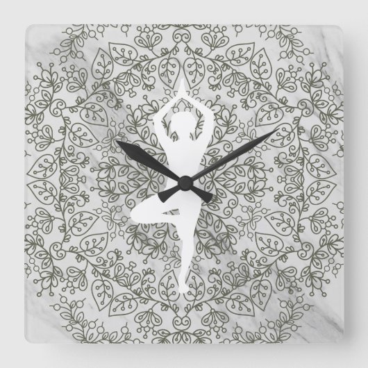 Namaste Yoga Pose | Mandala Pattern Vierkante Klok (Voorkant)