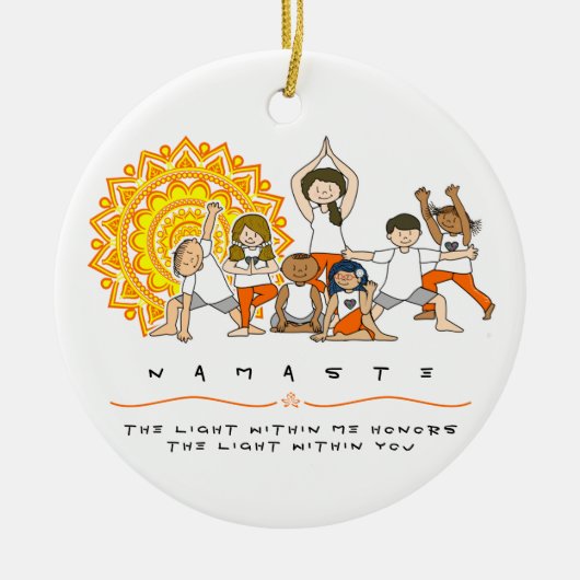 Namaste Yoga stelt leraar met studentensornament Keramisch Ornament (Voorkant)