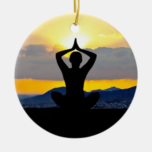 Namaste, Yoga Sunrise, kerstversiering Keramisch Ornament (Voorkant)