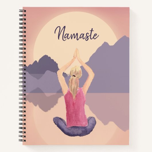 Namaste Yoga Waterverf Sunrise Paarse Journal Notitieboek (Voorkant)