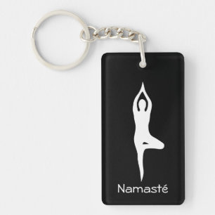 Namasté yogaboom pose silhouet aangepaste sleutelh sleutelhanger