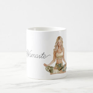 Namaste yogahouding blond meisje koffiemok