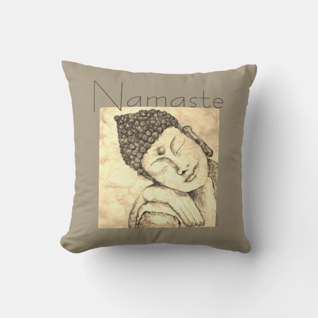 Namaste Zen Boeddha Aquarel Kunst Kussen (Voorkant)
