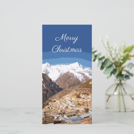 Namche Bazaar and mountain view, Nepal Christmas Feestdagenkaart (Staand voorkant)