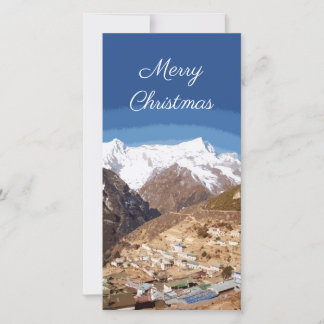 Namche Bazaar en bergzicht, Nepal Kerstmis Feestdagenkaart
