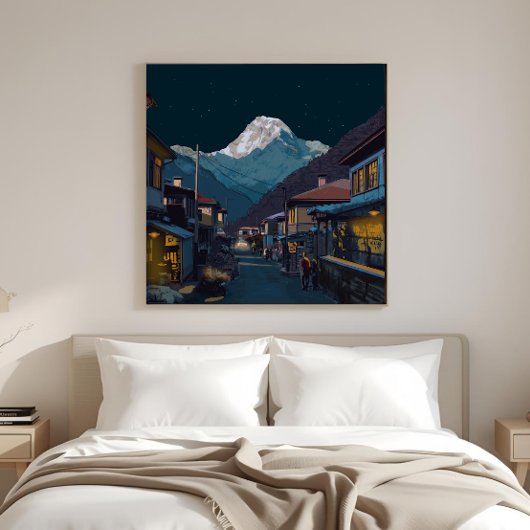 Namche Bazaar Everest Nachtbeeld Kunstwerk Canvas Afdruk