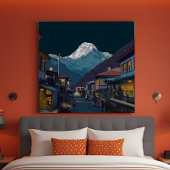 Namche Bazaar Everest Nachtbeeld Kunstwerk Canvas Afdruk