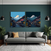 Namche Bazaar Everest Nachtbeeld Kunstwerk Canvas Afdruk
