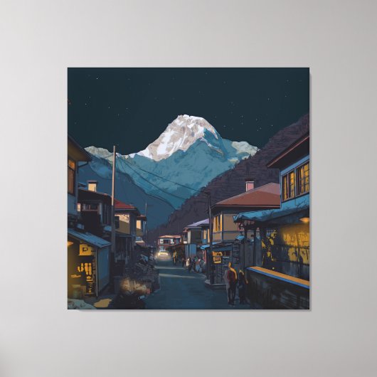 Namche Bazaar Everest Night View Artwork Canvas Afdruk (Voorkant)