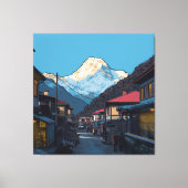 Namche Bazaar Everest View Illustrated Art Canvas Afdruk (Voorkant)