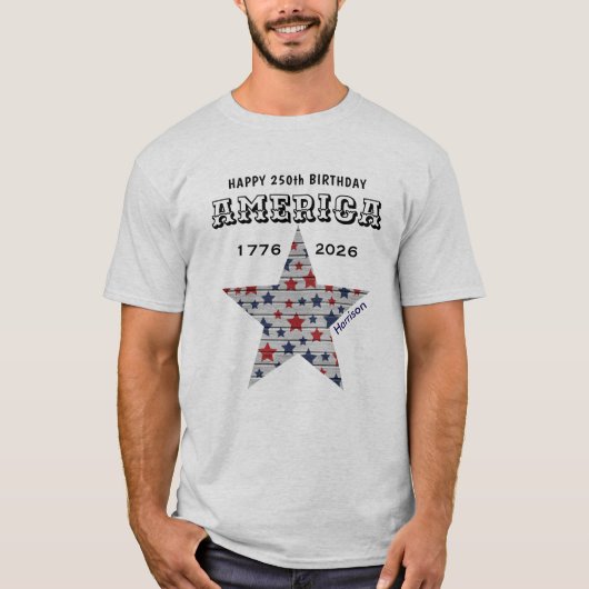 Name || 250th Happy Birthday America Ash Grey T-shirt (Voorkant)