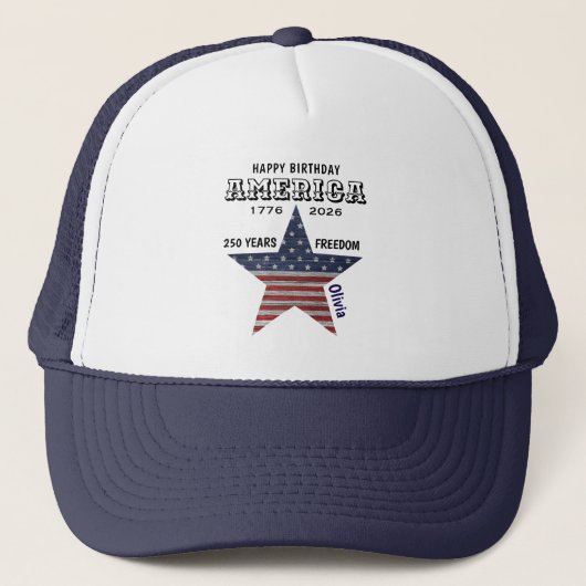 Name || 250th Happy Birthday America Navy Blue Trucker Pet (Voorkant)