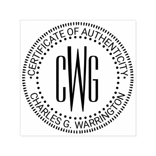 Name, 3 Initial #4 Certificate of Authenticity  Zelfinktende Stempel (Design)
