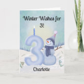 Name 3rd Birthday Snowman with Snowy Three Kaart (Voorkant)