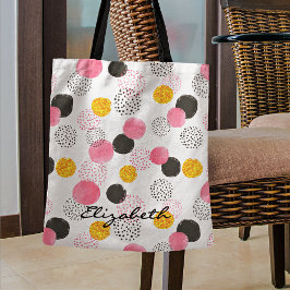 Name, Abstract Pattern Pink Black Gold Circles Tote Bag
