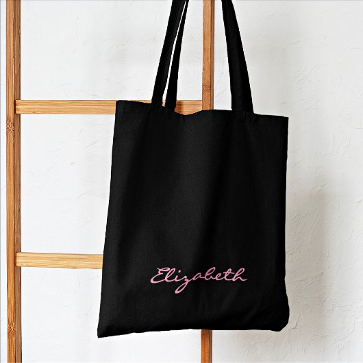 Name, Abstract Pattern Pink Black Gold Circles Tote Bag