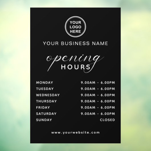 Name and Logo Business Opening Hours Modern Raamsticker (Vel 3)