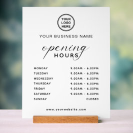Name and Logo Business Opening Time Table Top Acryl Bord