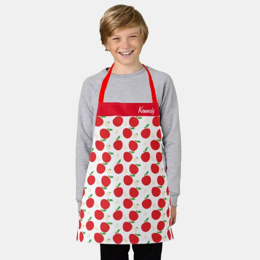 Name Apple Fruit Red White Food Pattern Schort (Gedragen)
