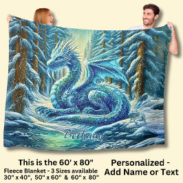 Name, Aqua Blue Ice Dragon Near Pond  Fleece Deken