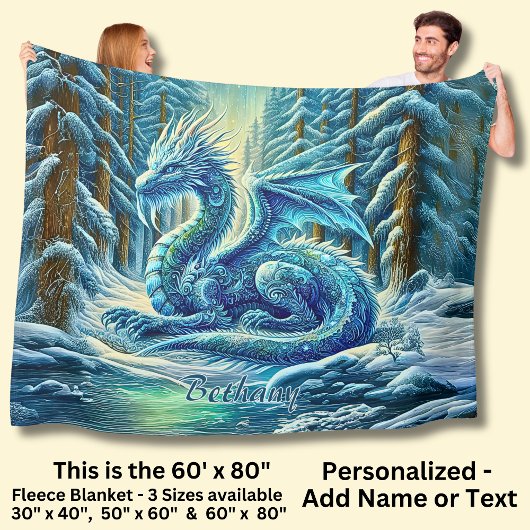 Name, Aqua Blue Ice Dragon Near Pond  Fleece Deken